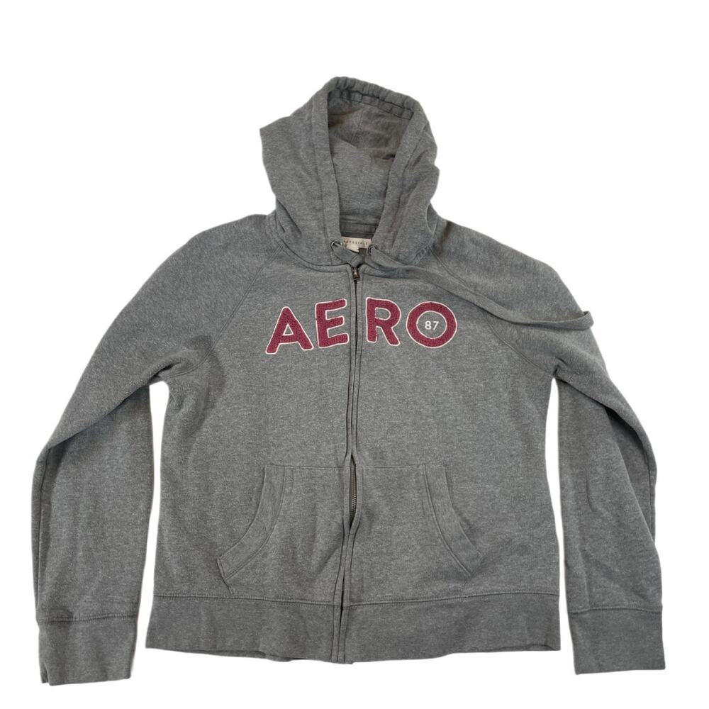 Aeropostale Gray AERO 87 Red Full Zip Hoodie Sweatshirt Medium Women